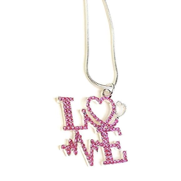 Pink Crystal LOVE Pendant on 925 Silver Chain - Picture 3 of 3
